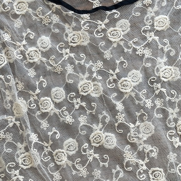 Ivory & Black Crochet & Lace Ruffle Peplum Blouse - Picture 8 of 11